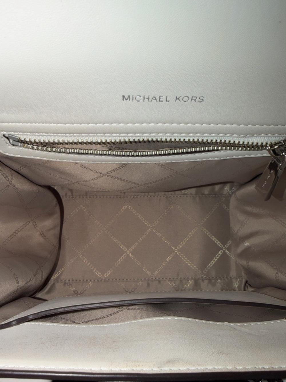 Michael Kors Carmen Medium White Saffiano Leather Satchel with Chain Strap - Picture 8 of 10